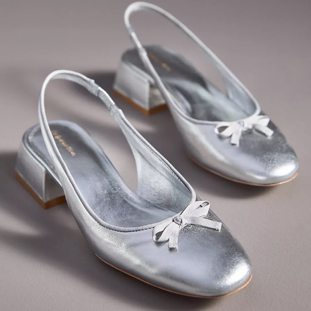 Reformation Silver Slingback Heels